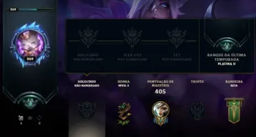 Conta lol plat 2 season passada 60% de winrate 164 skins