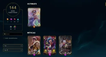 Conta lol plat 2 season passada 60% de winrate 164 skins