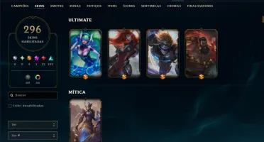 Platina 4 com TODOS os Champs e 296 Skins ( ADC / SUP / JG )