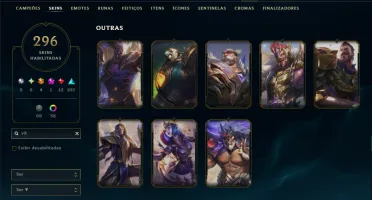 Platina 4 com TODOS os Champs e 296 Skins ( ADC / SUP / JG )