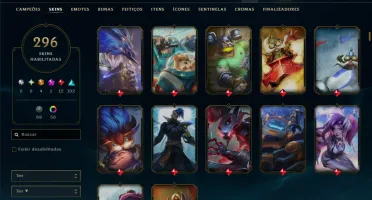 Platina 4 com TODOS os Champs e 296 Skins ( ADC / SUP / JG )
