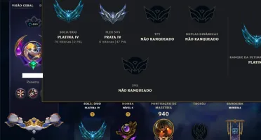Platina 4 com TODOS os Champs e 296 Skins ( ADC / SUP / JG )