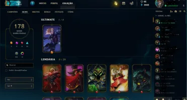 Conta league of legends com 178 skins e 92 champions