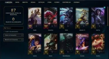 Conta unranked coim 7 skins e 34 champs