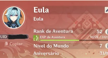 Conta AR52, com Eula, Klee, Itto e outros 5 estrelas Rapido!