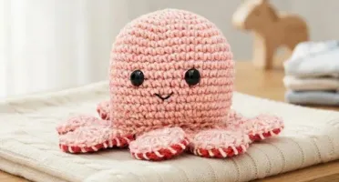 Polvo do Humor Rosa Reversível Feliz Bravo em Amigurumi