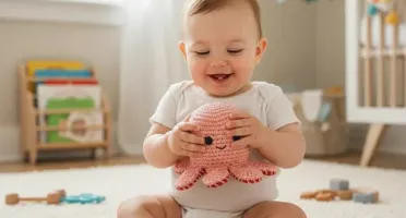 Polvo do Humor Rosa Reversível Feliz Bravo em Amigurumi
