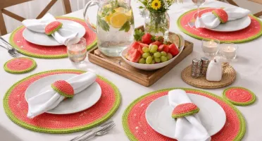 Conjunto Mesa Posta Crochê Goiaba