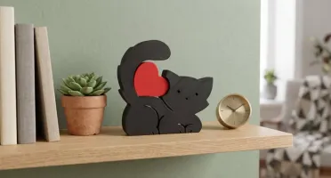 Gato Decorativo com Coração em Impressão 3D