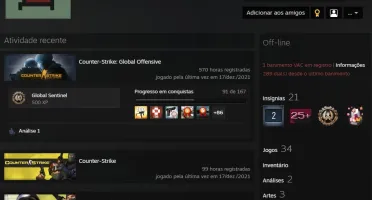 Conta Steam Level 30, 34 Jogos, Acompanha email