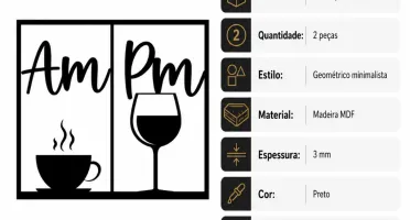 Kit 2 Quadros AM Café e PM Vinho em MDF Preto