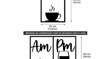 Kit 2 Quadros AM Café e PM Vinho em MDF Preto