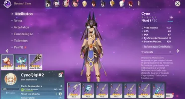 Conta Genshin Impact AR 5 com Cyno e Qiqi