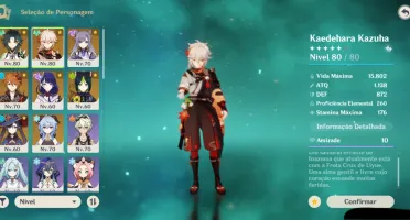 Conta genshin impact usada com vários personagens.