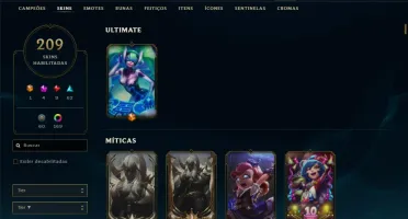 Conta LOL Main Supp Todos os Champs 209 Skins