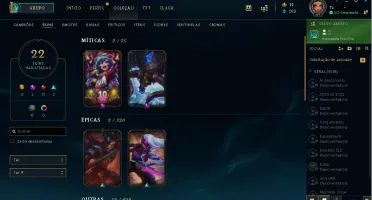 Conta de lol bronze 1, 77champ 22skins 2 miticas 2 epicas