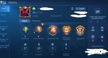 CONTA MOBILE LEGENDS - EX MÍTICO (ÉPICO 2)