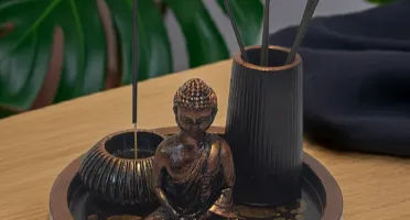 Conjunto incensário Zen de gesso com 4 peças