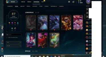 Conta RARA Diamante c/ todos os champs e 87 skins