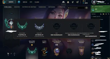 conta platina III com winrate de 60% 4 skins leandárias