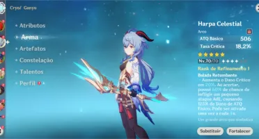 Conta com Ganyu C1 e Diluc C1 e Harpa Celestial AR 39