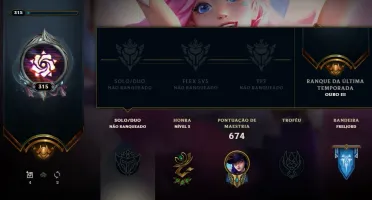 Conta lvl 315, 152 campeões, 139 skins(3 vitoriosas)
