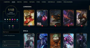 Ouro 1 com TODOS os Champs e 110 Skins ( JG / MID )