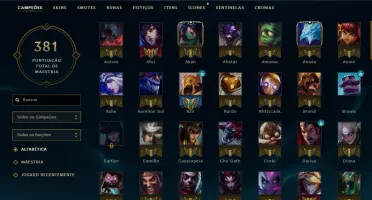 Conta League of Legends 127 campeões 69 skins Platina 3