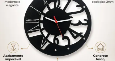 Relógio Vazado em MDF Preto 30 cm