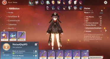 Conta Genshin Impact AR 7 com Hutao e Qiqi