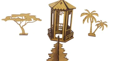 Mini coreto com pinheiro, arvore e coqueiro em mdf,...