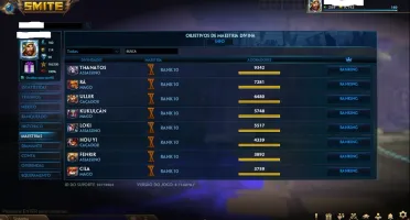 Conta smite, lvl 160, 8 skins T5, 3x Master, 1.244 skins