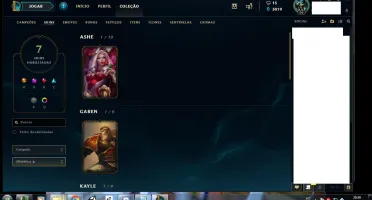 conta league lvl 64, 50 champs, 3019 EA, 7 skins, 12 emotes