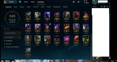 conta league lvl 64, 50 champs, 3019 EA, 7 skins, 12 emotes