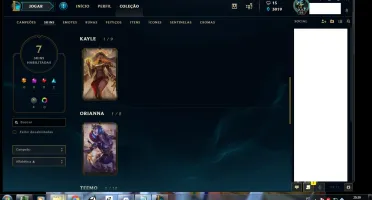 conta league lvl 64, 50 champs, 3019 EA, 7 skins, 12 emotes