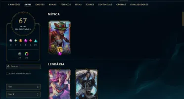 Platina 4 com TODOS os Champs e 67 Skins ( ADC / SUP )