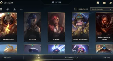 Conta wild Rift 4 passes de elite e 21 skins