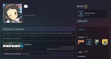 Conta Steam /Nível 35 /4 Anos/100+ Jogos/Sem VAC/Trade Ban