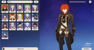 DILUC + KLEE + 2X ARMA 5* (TÚMULO LOBO + ORAÇÃO) +13.7K GEMA