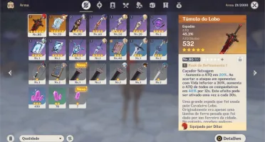 DILUC + KLEE + 2X ARMA 5* (TÚMULO LOBO + ORAÇÃO) +13.7K GEMA