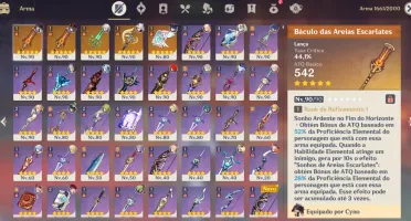 Conta genshin com muitos 5 estrelas e 5 armas
