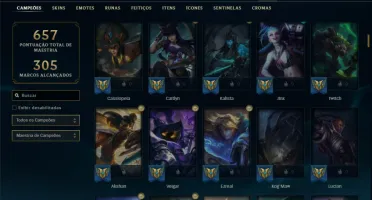 Conta ouro 1 com TODOS os champs e 234 Skins + 6 Vitoriosas