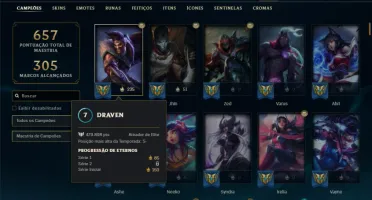 Conta ouro 1 com TODOS os champs e 234 Skins + 6 Vitoriosas