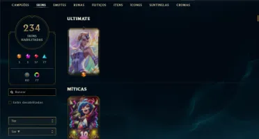 Conta ouro 1 com TODOS os champs e 234 Skins + 6 Vitoriosas