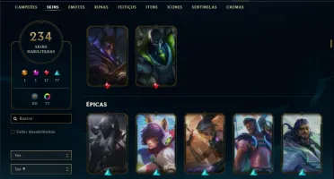 Conta ouro 1 com TODOS os champs e 234 Skins + 6 Vitoriosas