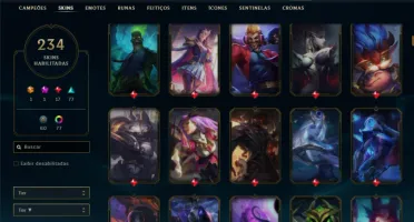 Conta ouro 1 com TODOS os champs e 234 Skins + 6 Vitoriosas