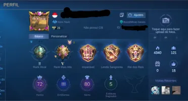 Conta mobile legends 72 heróis e 80 skins