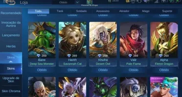 Conta mobile legends 72 heróis e 80 skins