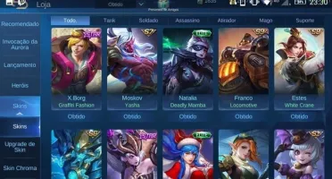 Conta mobile legends 72 heróis e 80 skins