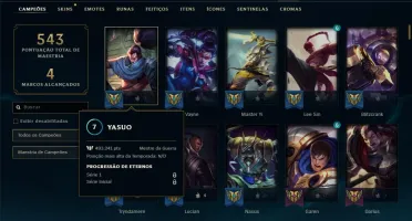 Conta Unranked com TODOS OS CHAMPS e 108 skins